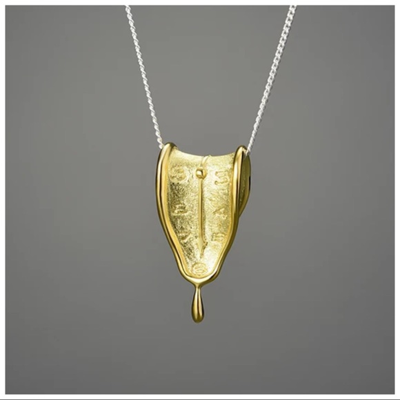 🎁 Artisan Handmade 925 Silver The Zyah Melted Clock Necklace - Picture 1 of 7